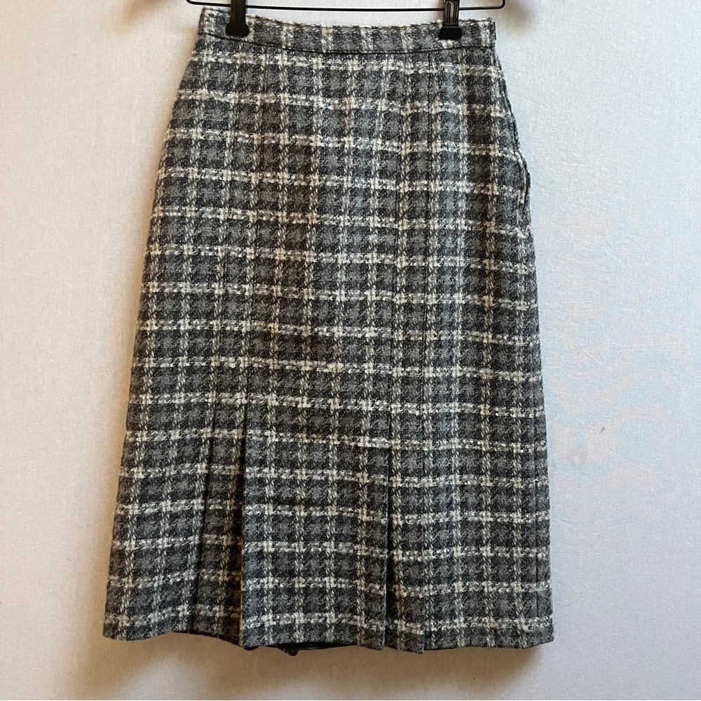 Vintage St. Michael Pure New Wool Classic Gray Plaid Skirt Size 26